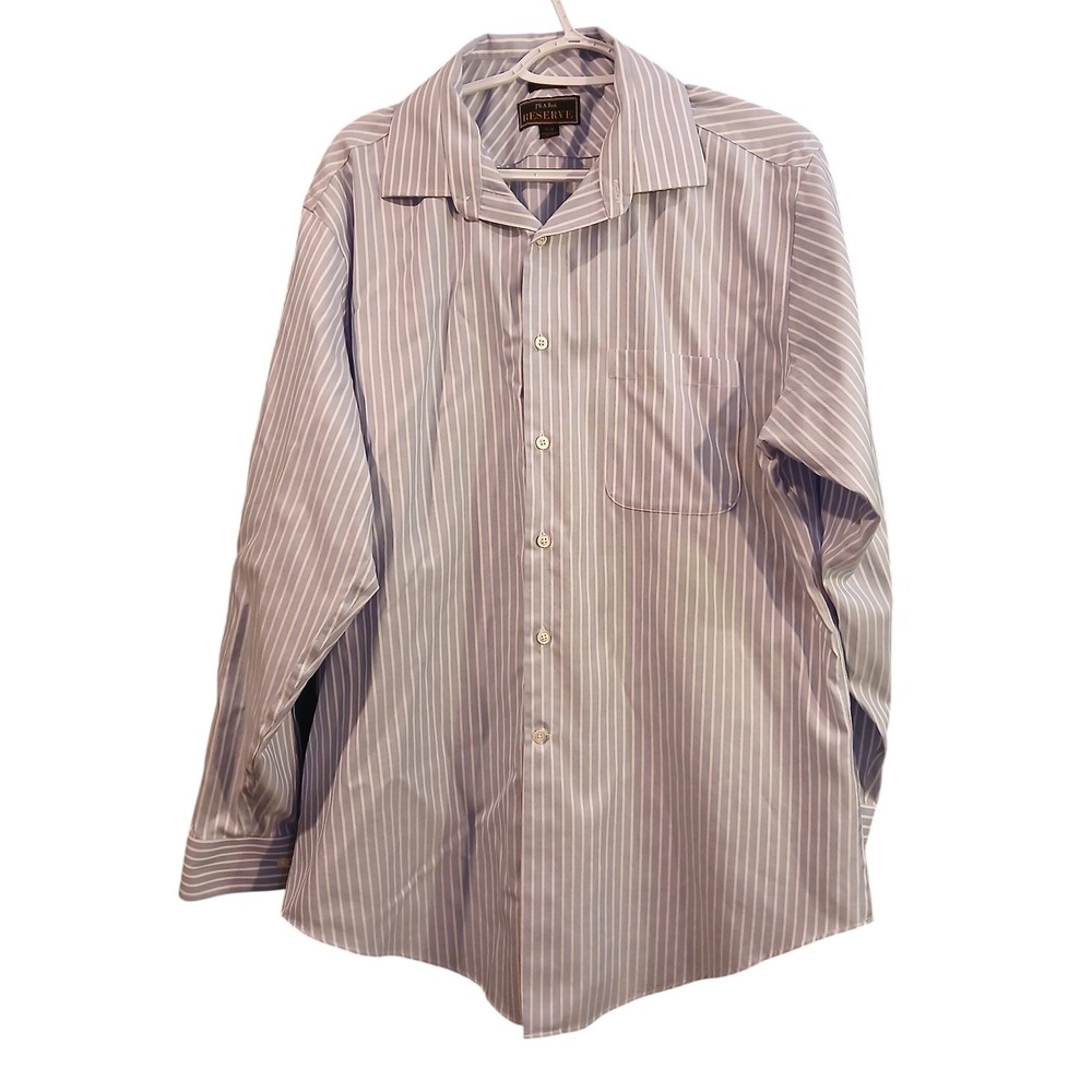 Jos. A. Bank Reserve Mens Blue White Striped Egyptian Cotton Dress Shirt 17 35